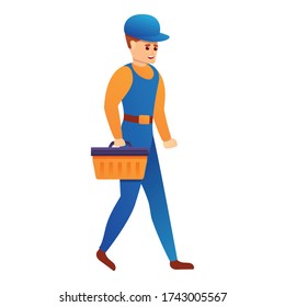 Man take tool box icon. Cartoon of man take tool box vector icon for web design isolated on white background