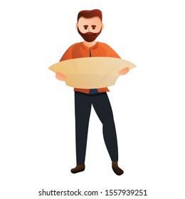 Man take tourist map icon. Cartoon of man take tourist map vector icon for web design isolated on white background
