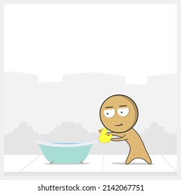Man takes a bath with a duck