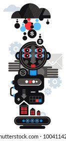 Man takes credit to buy the house. Abstract vector illustration.