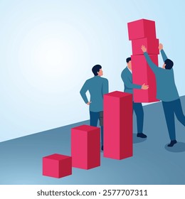 A man takes a graph from a pile brought by another person. Illustration of profit sharing, dividends, and shareholders.