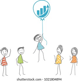 A man takes off with a balloon symbolizing a fabulous idea
