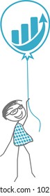 A man takes off with a balloon symbolizing a fabulous idea