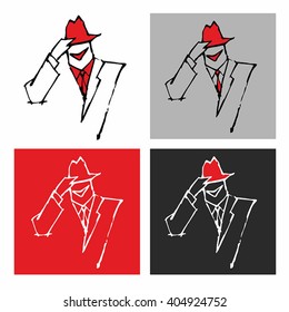 Man takes off his hat. Greeting.  Simple vector.