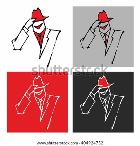 Man takes off his hat. Greeting.  Simple vector.