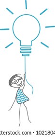A man takes off with a light bulb symbolizing a fabulous idea