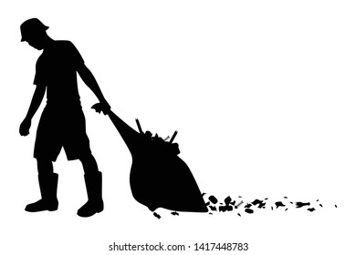 The man takes out garbage silhouette vector