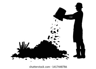 The man takes out garbage silhouette vector