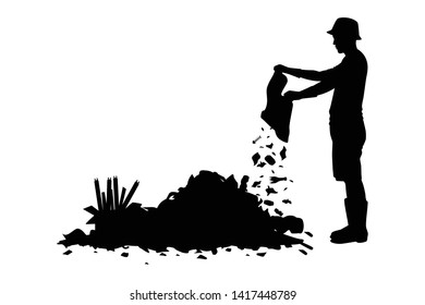 The man takes out garbage silhouette vector