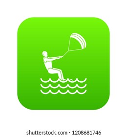 Man takes part at kitesurfing icon digital green for any design isolated on white vector illustration