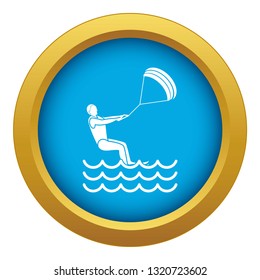 Man takes part at kitesurfing icon blue vector isolated on white background for any design