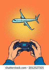 A man takes pictures of the plane. The photographer's hands. Travel Gadgets