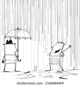 Man takes a shower in the rain