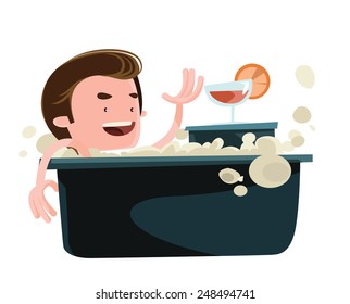 Man taking a bath enjoying vector illustration cartoon character