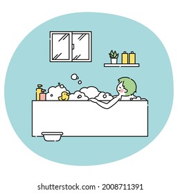 A man taking a bath and relaxing