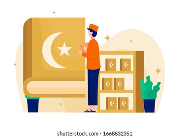 A man is taking a book from the closet