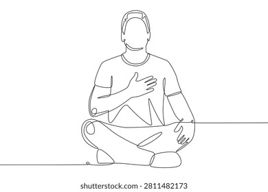 A man is taking a breath. Midfulness concept one-line drawing