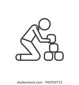 man taking bricks linear icon, sign, symbol, vector on isolated background