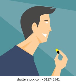 Man taking a capsule.Concept of drug,medicine,health care-vector cartoon