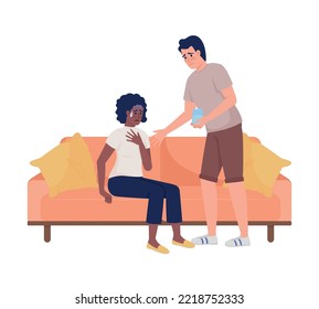 Man taking care of crying woman semi flat color vector characters. Panic attack. Editable figures. Full body people on white. Simple cartoon style illustration for web graphic design and animation