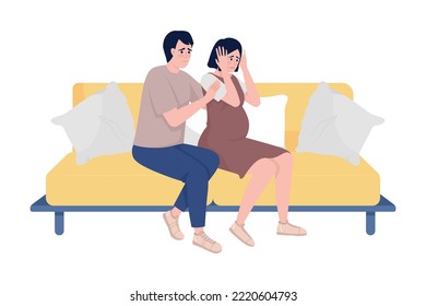 Man taking care of sad pregnant woman semi flat color vector characters. Editable figures. Full body people on white. Simple cartoon style illustration for web graphic design and animation