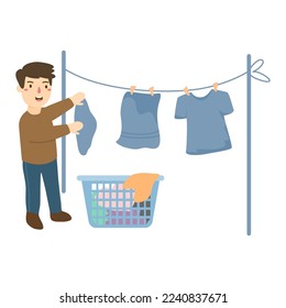 man taking clothes from bucket