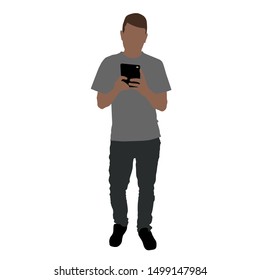 man taking full length selfie in the mirror. Isolated stock flat vector illustration