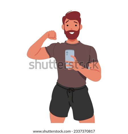 Man Taking A Gym Selfie, Capturing His Fitness Journey, He Poses Confidently In Front Of The Mirror, Showcasing His Progress And Dedication To A Healthy Lifestyle. Cartoon People Vector Illustration