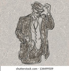 Man Taking Hat Off. Thread Art.