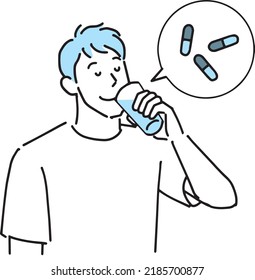 Man taking medicine capsule with water