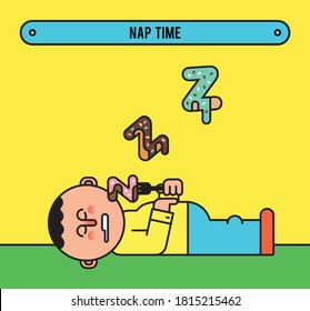 
A man taking a nap. donut. Vector illustration