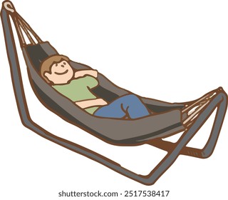 A man taking a nap in a hammock.