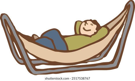 A man taking a nap in a hammock.