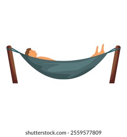 Man is taking a nap in a hammock hanging from two palm trees