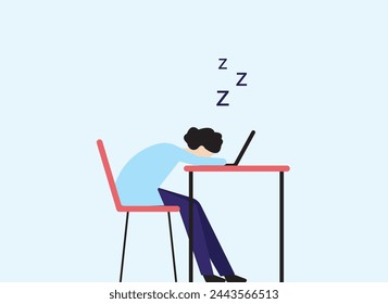 Man taking nap in office, tired illustration