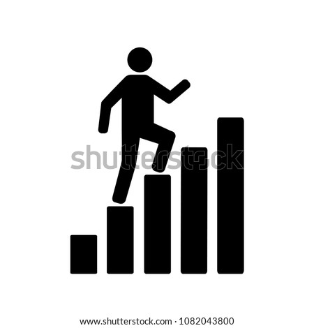 Man taking next step on the stairs of success. Icon design for business financial marketing, banking advertising, commercial background. Vector illustration.