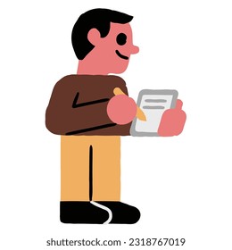 Man taking notes design element for website, application, printing, document, poster design, etc.