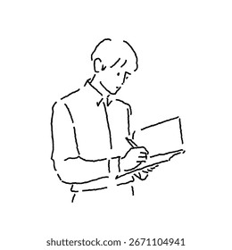 Man Taking Notes Illustration | Business and Education Concept (Line Art)