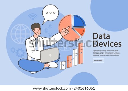 Man taking part in business activity. Business concept. Online business, key to success, leadership. Find information for businesses. vector Flat. 商業照片 © 