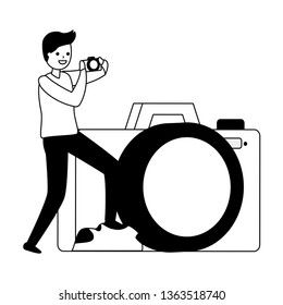 man taking photo with camera
