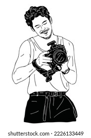 Man taking photo People lifestyle Film camera photographer Hand drawn vector illustration