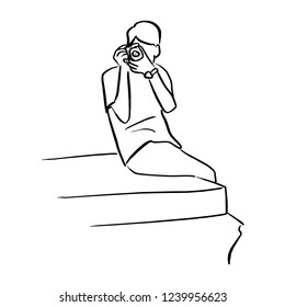 man taking a photograph vector illustration sketch doodle hand drawn with black lines isolated on white background