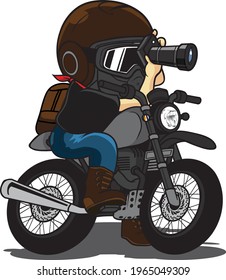A man taking pictures on a motorcycle