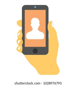 Man taking self portrait on a smartphone flat icon
