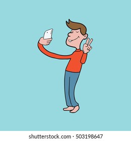 Man taking selfie cartoon drawing
