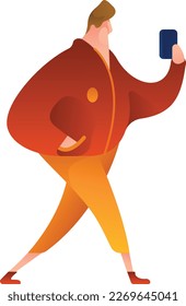 Man Taking Selfie Curvy 2 UI Banner Illustration Vector EPS