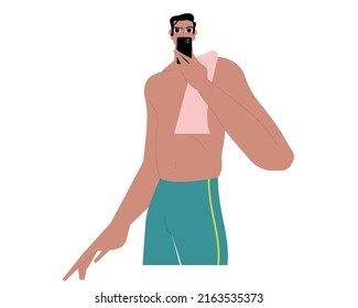 Man Taking Selfie in gim. Vector illustration flat design. Use in Web Project and Applications.