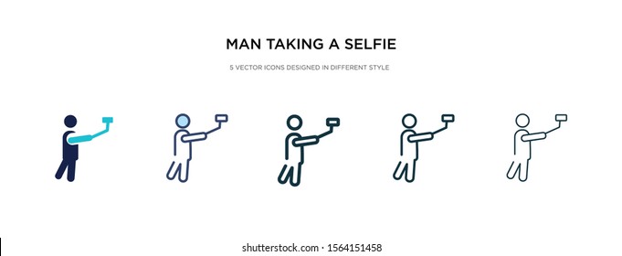 man taking a selfie icon in different style vector illustration. two colored and black man taking a selfie vector icons designed in filled, outline, line and stroke style can be used for web,