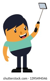 Man taking selfie, illustration, vector on white background.