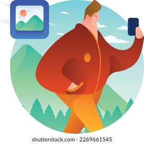 Man Taking Selfie Interactions And Communication UI Flat Icon Vector EPS